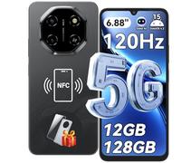 Blackview Shark 6 Smartphone 5G, 6.88" 120Hz Telefonos Moviles, Telefono Android 15, Mobile Phone 12GB+128GB, Unisoc T8100, 5000mAh, 16+8MP, 5G Dual SIM/Face ID/Fingerprint/OTG/GPS/NFC