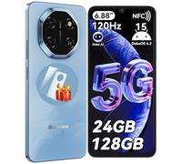 Blackview Shark 6 Smartphone 5G, 6.88" 120Hz Telefonos Moviles, Telefono Android 15, Mobile Phone 24GB+128GB, Unisoc T8100, 5000mAh, 16+8MP, 5G Dual SIM/Face ID/Fingerprint/OTG/GPS/NFC