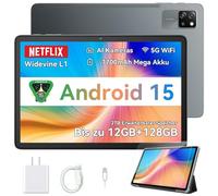Blackview Tab 60 Pro Tablet Android 15, 12GB RAM + 128GB ROM/2TB TF, 10 pulgadas con Widevine L1, Unisoc T606 Octa-Core, Dual 4G SIM Tablet PC, 5G WiFi, 7700mAh batería incluye teclado y funda gris