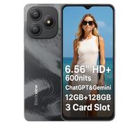 Blackview Wave 9C 4G AI Smartphone, 6,56'' 600nits Pantalla, 12GB+128GB(2TB Externa), 3 Asistentes Inteligentes IA, 13MP+8MP, 3 Ranuras para Tarjetas, Android 15 Dual SIM Móvil Libre, GPS Negro