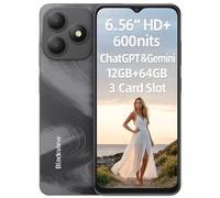 Blackview Wave 9C 4G AI Smartphone, 6,56'' 600nits Pantalla, 12GB+64GB(2TB Externa), 3 Asistentes Inteligentes IA, 13MP+8MP, 3 Ranuras para Tarjetas, Android 15 Dual SIM Móvil Libre, GPS Negro