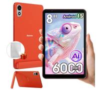 Blackview ZENO 1 8 Pulgadas Tablet Android 15, 12GB+64GB/2TB TF Juegos Tablet, 6000mAh Aprender Tabletas con Funda, 8MP+8MP, 4G LTE+5G WiFi/Gemini Al 2.0/3,5mm Interfaz/OTG/FM/Hall, Naranja