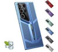 Blade Cooling Mobile Phone Case for Samsung S24/S23/S22 Ultra, Electroplated Protective Phone Case, Ice Feeling Hollow and Breathable, Mobile Phone Cooling Case (S23Ultra,Blue)