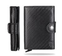 Blade® Kartenetui Herren mit Münzfach I 6-8 Kartenhalter I Leder Kreditkartenetui mit RFID Schutz I Mini Wallet Pop Up I Karten Portemonnaie I Credit Card Holder Wallet I Herren Geldbörse I Schwarz,
