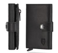Blade® Kartenetui Herren mit Münzfach I 6-8 Kartenhalter I Leder Kreditkartenetui mit RFID Schutz I Mini Wallet Pop Up I Karten Portemonnaie I Credit Card Holder Wallet I Herren Geldbörse I Schwarz,