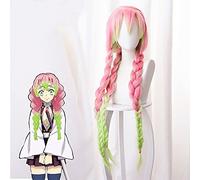 Blade of Demon Slayer Kanroji Mitsuri Cosplay peluca Kimetsu no Yaiba cola de caballo larga degradado rosa verde tres trenzas pelo Halloween