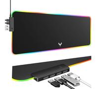 BladeHawks Alfombrilla de mouse RGB para juegos con hub USB de 4 puertos, 14 modos de iluminación, base de goma antideslizante de gran tamaño, alfombrilla de mouse con revestimiento impermeable para