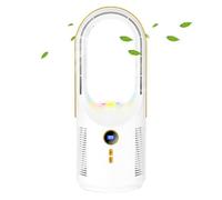 Bladeless Desk Air, Small Usb Cooler, Quite Rechargeable, 5 Speed Settings, Built-In Night Light, Agency Bedroom Dorm Camping, 12.5x12.5x32cm/4.92x4.92x12.6-Inch, White Green Pink