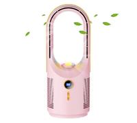 Bladeless Desk Air, Small Usb Cooler, Quite Rechargeable, 5 Speed Settings, Built-In Night Light, Agency Bedroom Dorm Camping, 12.5x12.5x32cm/4.92x4.92x12.6-Inch, White Green Pink