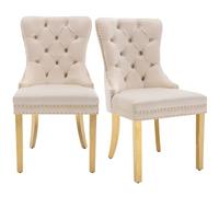 Bladez Juego de 2 sillas de comedor de lujo, tapizadas de terciopelo, con adornos de cabeza de clavo, patas de acero inoxidable doradas y anillo decorativo para la puerta trasera, silla de cocina