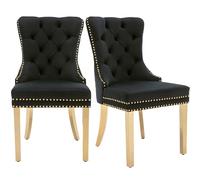 Bladez Juego de 2 sillas de comedor de lujo, tapizadas y modernas, con patas de acero inoxidable doradas y anillo decorativo en la parte trasera, 2, color negro