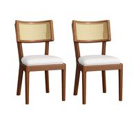 Bladez Juego de 2 sillas de comedor de madera maciza con respaldo de ratán, cómodas y transpirables, adecuadas para comedor, sala de estar, cafés, estilo moderno, cojín de terciopelo, nogal