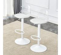 Bladez Juego de 2 taburetes de bar de altura regulable de 81,8 a 99 cm con respaldo transparente y rotación de 360°, color plateado, para bar en casa, isla de cocina y comercios (transparente, blanco
