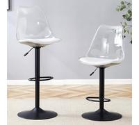 Bladez Juego de 2 taburetes de bar de altura regulable, giratorio 360°, respaldo transparente con asiento de piel sintética, base metálica plateada, silla de bar para cocina, mostrador y bistró, isla