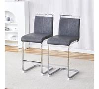 Bladez Juego de 2 taburetes de bar de piel sintética con respaldo, estilo nórdico, patas de metal y reposapiés, altura del asiento 63,5 cm, para cocina, bar, comedor y restaurante (2, gris oscuro 2+
