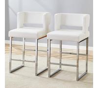 Bladez Juego de 2 taburetes de bar modernos, altura regulable, estructura de metal con asiento acolchado de piel sintética, capacidad de carga de 135 kg, para cocina, bar y salón (blanco + plata +