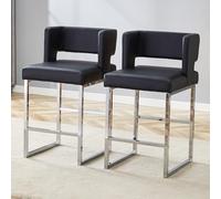 Bladez Juego de 2 taburetes nórdicos de bar, color gris claro, diseño cuadrado moderno, patas de metal plateadas, ligeros y cómodos (negro y plateado, juego de 2)