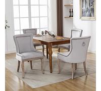 Bladez Juego de 4 sillas de comedor de terciopelo, tapizadas con cabeza de clavos y patas de madera maciza, diseño vintage de lujo, sillas de cocina para comedor (4, gris)