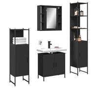 Bladez Juego de muebles de baño de 4 piezas, color negro, de madera y acero con recubrimiento en polvo, moderno juego de muebles de baño con cristal para un orden elegante