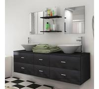 Bladez Juego de muebles de baño de 9 piezas, color negro con lavabo y grifo, cuerpo de latón y mango de zinc, elegante y duradero para baño moderno