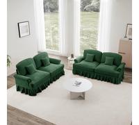 Bladez Juego de sofá modular de 2 piezas de 2 plazas de estilo medieval moderno con volante extraíble, cómoda tela Chennille, patas de madera, sofá tapizado en la nube para salón (verde, 2 x 2 plazas)