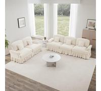 Bladez Juego de sofá modular de 2 piezas para salón, cenefa extraíble, cómoda tela Chennille, patas de madera, 3 plazas y sofá tapizado Loveseat Cloud para salón (blanco, 3 + 2 plazas)