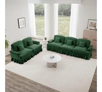 Bladez Juego de sofá modular de 2 piezas para salón, cenefa extraíble, cómoda tela chennille, patas de madera, 3 plazas y sofá tapizado Loveseat Cloud para salón (verde, 3 + 2 plazas)