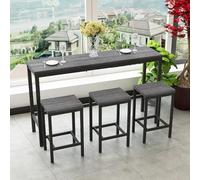 Bladez Mesa de bar con juego de taburetes de bar para 3 personas, mesa de bistró, mesa alta de cocina, mesa de cocina, rectangular estrecha con estructura de metal negro para cocina, salón, comedor