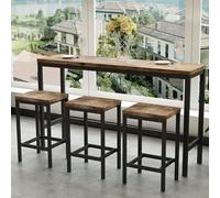 Bladez Mesa de bar con juego de taburetes para 3 personas, 148 cm, mesa de bistró, mesa alta de cocina, mesa rectangular estrecha con estructura de metal negro para cocina, salón, comedor (natural)