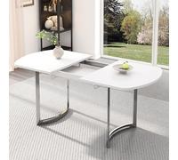 Bladez Mesa de comedor extensible 140-180 cm Oval | Patas luxuosas con acabado en plata | Mesa de cocina blanca moderna y elegante | Para 6-8 personas | Tablero de MDF (Blanco+acabado en plata)