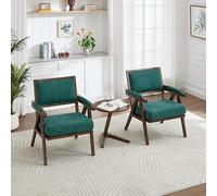 Bladez Mid-Century - Juego de 2 sillones de sofá de tela con marco de madera maciza y reposabrazos acolchados, 2 sillas para salón, dormitorio, oficina (2, verde)