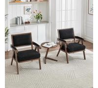 Bladez Mid-Century Modern Juego de 2 sillones de sofá de tela con marco de madera maciza y reposabrazos acolchados, 2 sillas para salón, dormitorio, oficina (2, negro)
