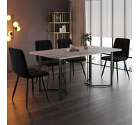 Bladez Moderno juego de comedor, 5 piezas, mesa de comedor de 140 x 80 cm, con tablero de fibra de densidad media, 4 sillas de comedor de terciopelo negro, patas de metal (gris + negro)