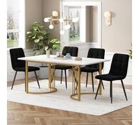Bladez Moderno juego de comedor, 5 piezas, mesa de comedor de 140 x 80 cm, tablero de fibra de densidad media, 4 sillas de comedor de terciopelo negro, patas de metal (dorado y negro, 140 x 80 cm)