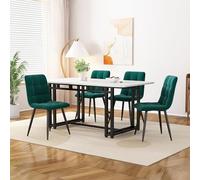 Bladez Moderno juego de comedor de 5 piezas con mesa de comedor de 120 x 70 cm y 4 sillas de terciopelo, tablero de madera de mármol blanco y estructura de hierro negro, juego completo para 4 personas
