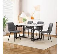 Bladez Moderno juego de comedor de 5 piezas con mesa de comedor de 120 x 70 cm y 4 sillas de terciopelo, tablero de madera de mármol blanco y estructura de hierro negro, juego completo para 4 personas