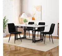Bladez Moderno juego de comedor de 5 piezas con mesa de comedor de 120 x 70 cm y 4 sillas de terciopelo, tablero de madera de mármol blanco y estructura de hierro negro, juego completo para 4 personas