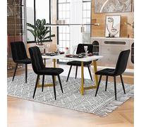 Bladez Moderno juego de comedor de 5 piezas, mesa de comedor de 117 x 60 cm, con tablero de fibra de densidad media, 4 sillas de comedor de terciopelo negro, patas de metal (dorado + negro)