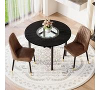 Bladez Moderno juego de mesa de comedor redonda de 3 piezas, mesa de comedor redonda de 100 cm, aspecto de madera, con 2 sillas de comedor de tela técnica, mesa de cocina con sillas para comedor