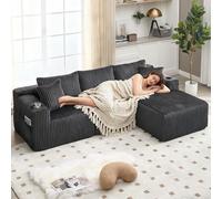 Bladez Moderno juego de sofá modular con chaise longue y 2 plazas, funda de pana suave con 5 cojines, bolsillos laterales y soporte para bebidas, combinación de bricolaje, sofás para salón (gris)