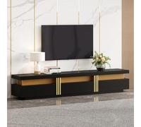 Bladez Mueble de TV con aspecto de mármol, 200 cm de ancho, para televisores de hasta 90 pulgadas, 3 cajones, gestión de cables de 200 x 40 x 42 (1, negro)
