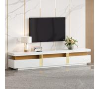 Bladez Mueble para TV con aspecto de mármol, 200 cm de ancho, para televisores de hasta 90 pulgadas, 3 cajones, gestión de cables de 200 x 40 x 42 (1, blanco)