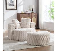 Bladez Sillón de salón gigante de forro polar con taburete, silla de espuma sin hueso en una caja, silla acento de 360° de piel sintética, XXL Lazy Sofá para salón, dormitorio, esquina de lectura, sin