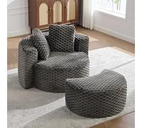 Bladez Sillón de salón gigante de forro polar con taburete, silla de espuma sin hueso en una caja, silla acento de piel sintética de 360°, XXL Lazy Sofá para salón, dormitorio, esquina de lectura, sin