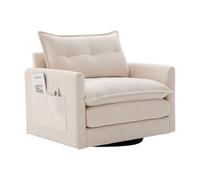 Bladez Sillón giratorio de 360 ° con reposabrazos, tapizado, de tela de chenilla, de estilo moderno y grande, con cojines para salón, dormitorio (beige)