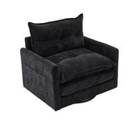 Bladez Sillón giratorio de 360 grados con reposabrazos, sofá tapizado, sofá relax, sillón de chenilla, sillón grande individual de estilo moderno con cojines para salón, dormitorio (negro)