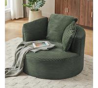 Bladez Sillón individual redondo de pana moderno sin montaje, sillón nube Corduroy 1 asiento sofá individual mullido, sillón relax para salón, dormitorio, verde