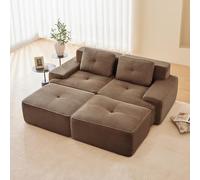 Bladez Sofá cama modular de pana con taburete otomano, sofá cama con apoyo de confort y asiento bajo, sin montaje, espuma 32D de alta elasticidad (marrón, 2 plazas+2)