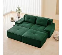 Bladez Sofá cama modular de pana con taburete otomano, sofá cama con apoyo de confort y asiento bajo, sin montaje, espuma 32D de alta elasticidad sin boneless (verde, 2 plazas+2)