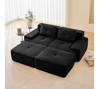 Bladez Sofá cama modular de pana con taburete otomano, sofá cama con apoyo de confort y asiento bajo, sin montaje, espuma 32D de alta elasticidad (negro, 2 plazas+2)
